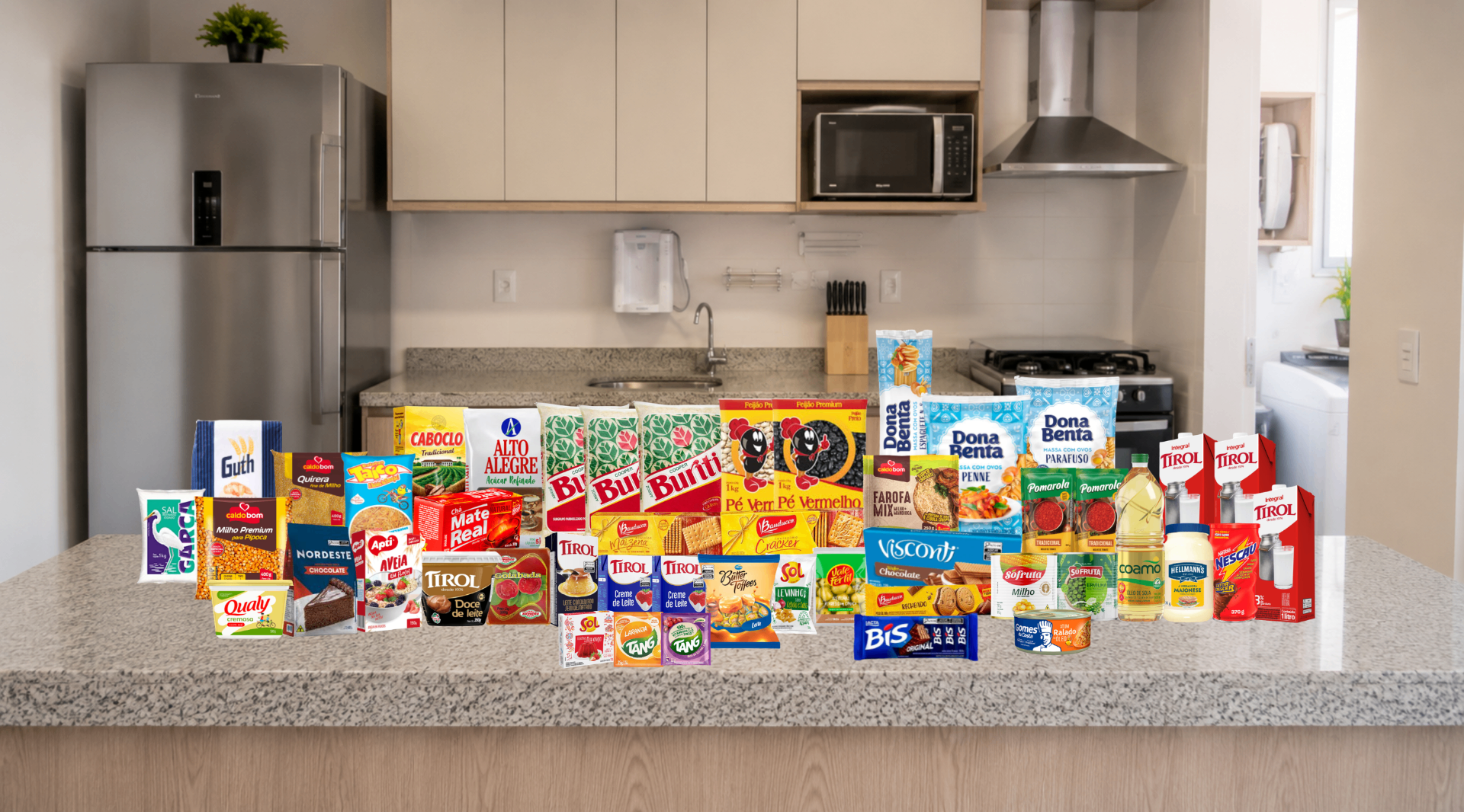 SUA Compra do Mês — Kit de Alimentos com marcas conhecidas